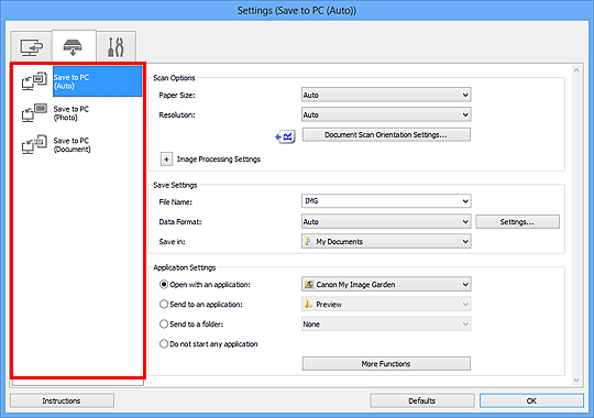 figure: Settings dialog box